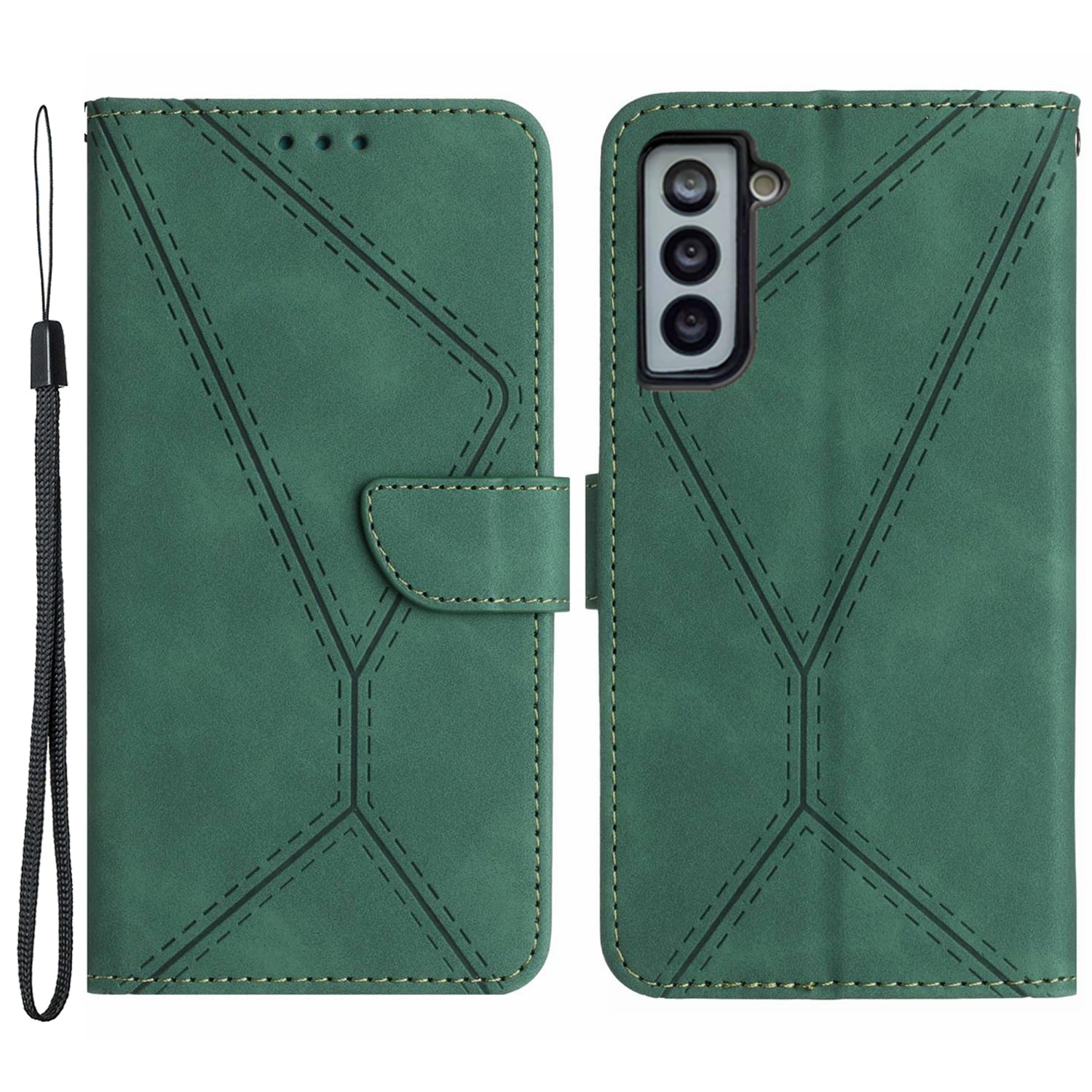 HT05 Stand Case for Samsung Galaxy S21 FE 5G Imprinted Line Wallet Skin-touch PU Leather Cover HT05 Stand Case for Samsung Galaxy S21 FE 5G Imprinted Line Wallet Skin-touch PU Leather Cover